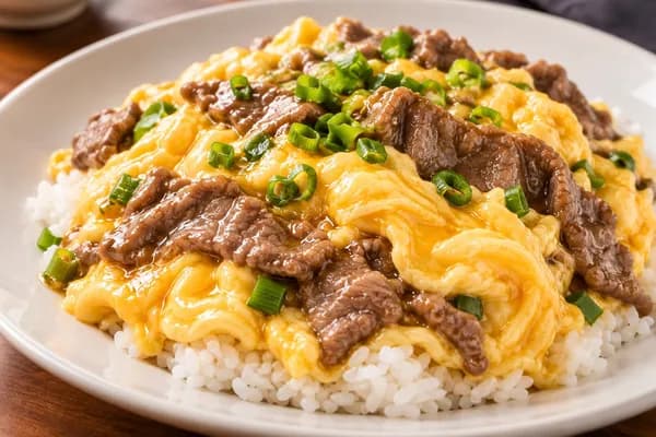 Beef & Egg Swirl on Steamed Rice