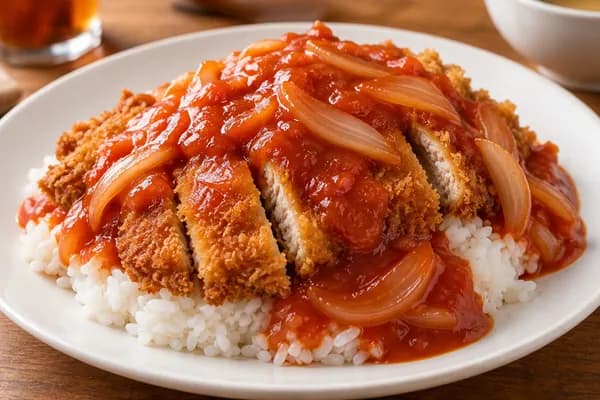Pork Cutlet on Rice with Tomato Sauce